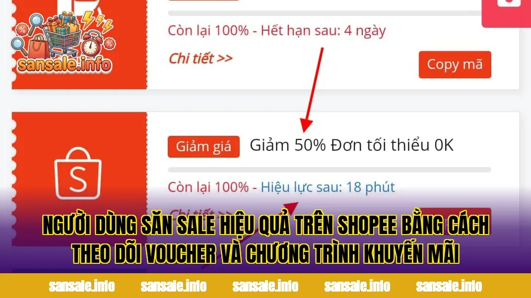 Người dùng săn sale hiệu quả trên Shopee bằng cách theo dõi voucher và chương trình khuyến mãi
